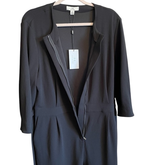 Halston Women's Black Solid 3/4 Sleeve -Front Zip-Size Large-Attached belt NWT - Picture 2 of 12